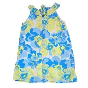 Old Navy Girls Floral Linen Blend Dress 2T Blue & Yellow Sleeveless Vintage